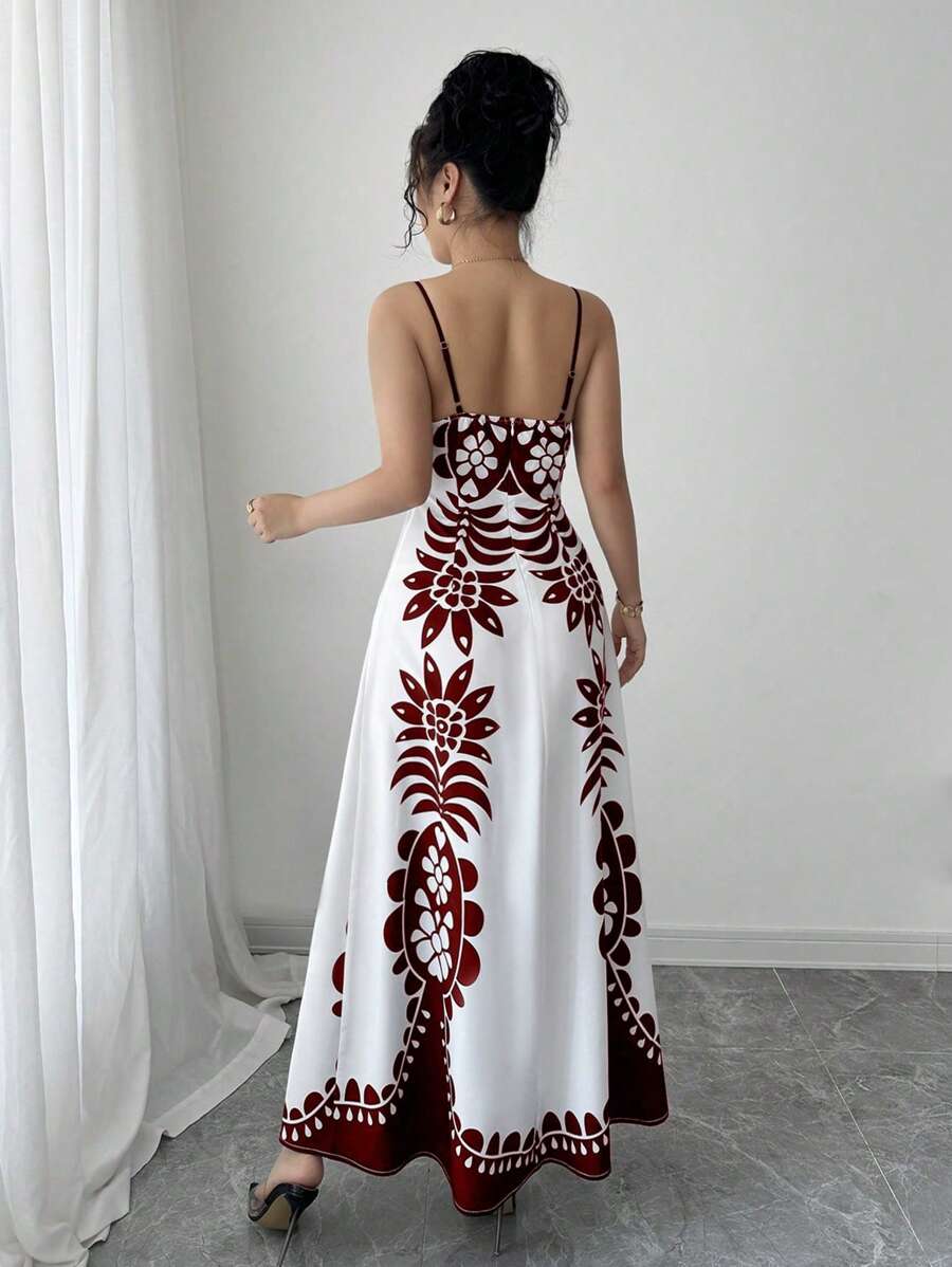 Breezaya™ Vestido Estampado de Decote em V, com Alças Finas