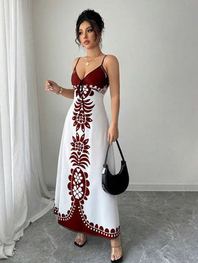 Breezaya™ Vestido Estampado de Decote em V, com Alças Finas
