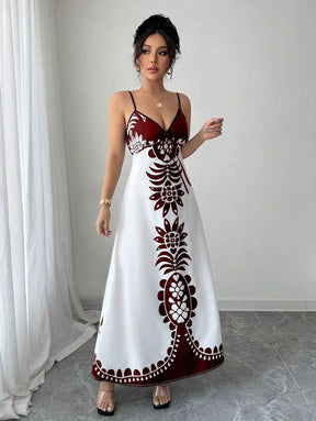 Breezaya™ Vestido Estampado de Decote em V, com Alças Finas