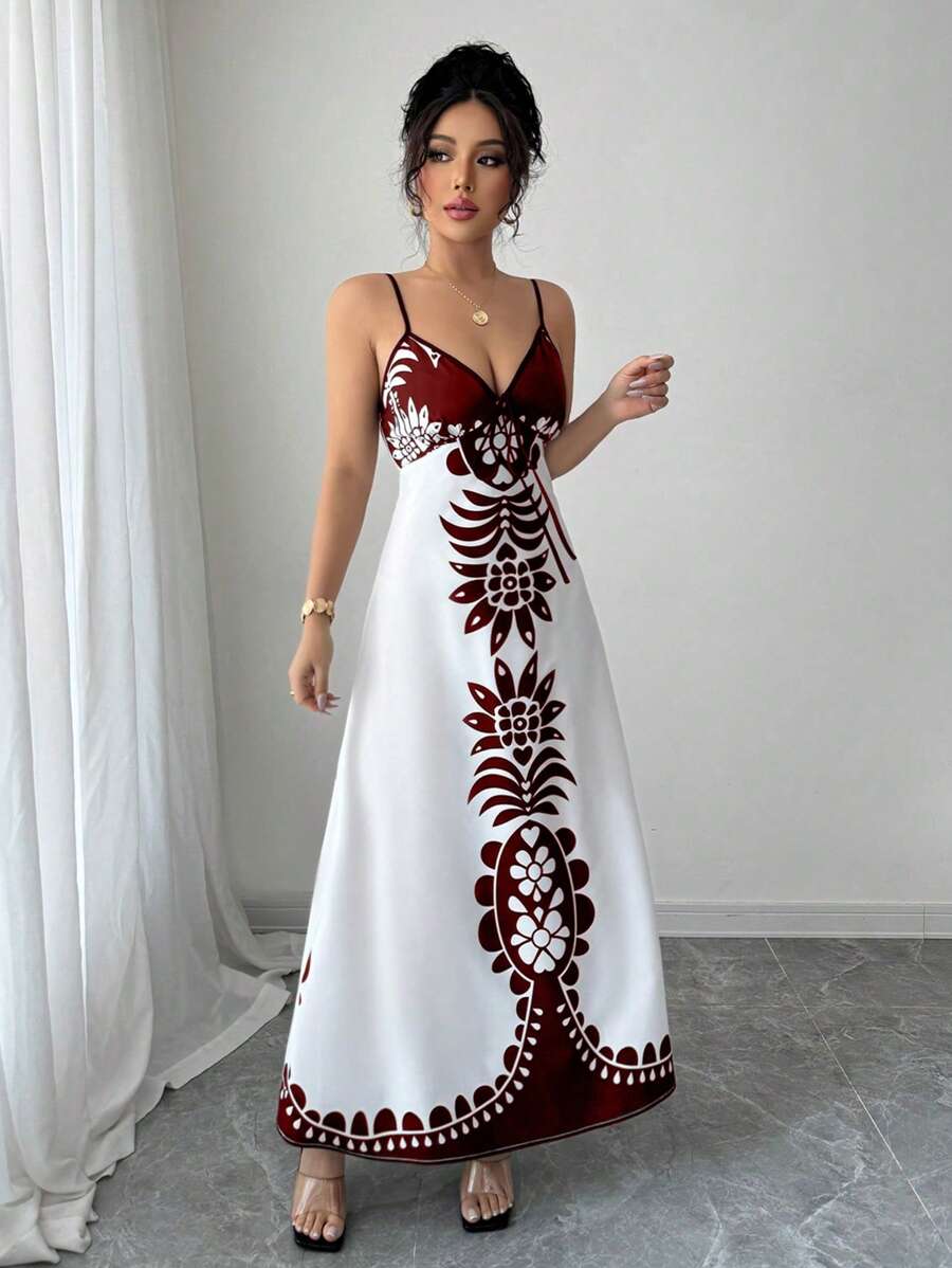 Breezaya™ Vestido Estampado de Decote em V, com Alças Finas