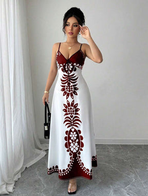 Breezaya™ Vestido Estampado de Decote em V, com Alças Finas