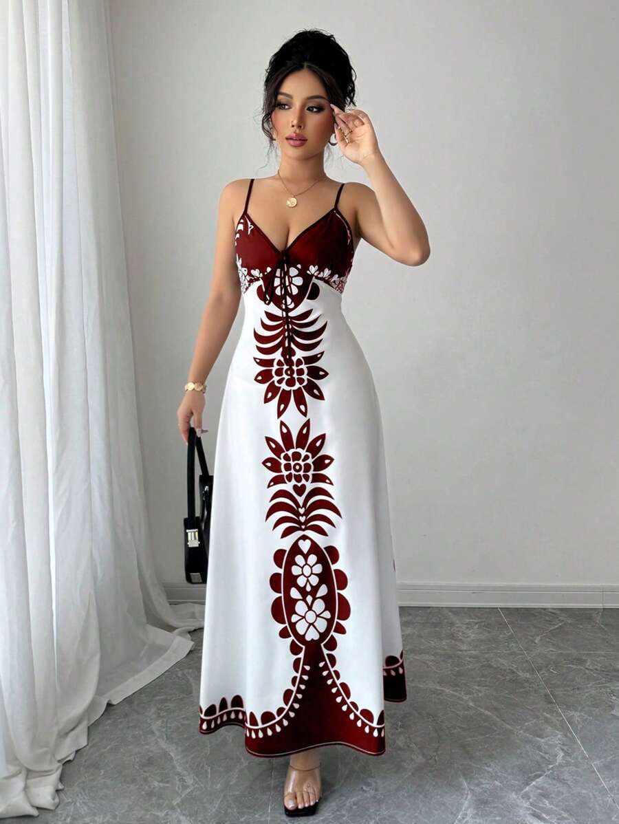 Breezaya™ Vestido Estampado de Decote em V, com Alças Finas