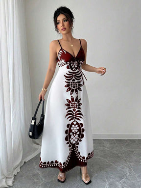 Breezaya™ Vestido Estampado de Decote em V, com Alças Finas