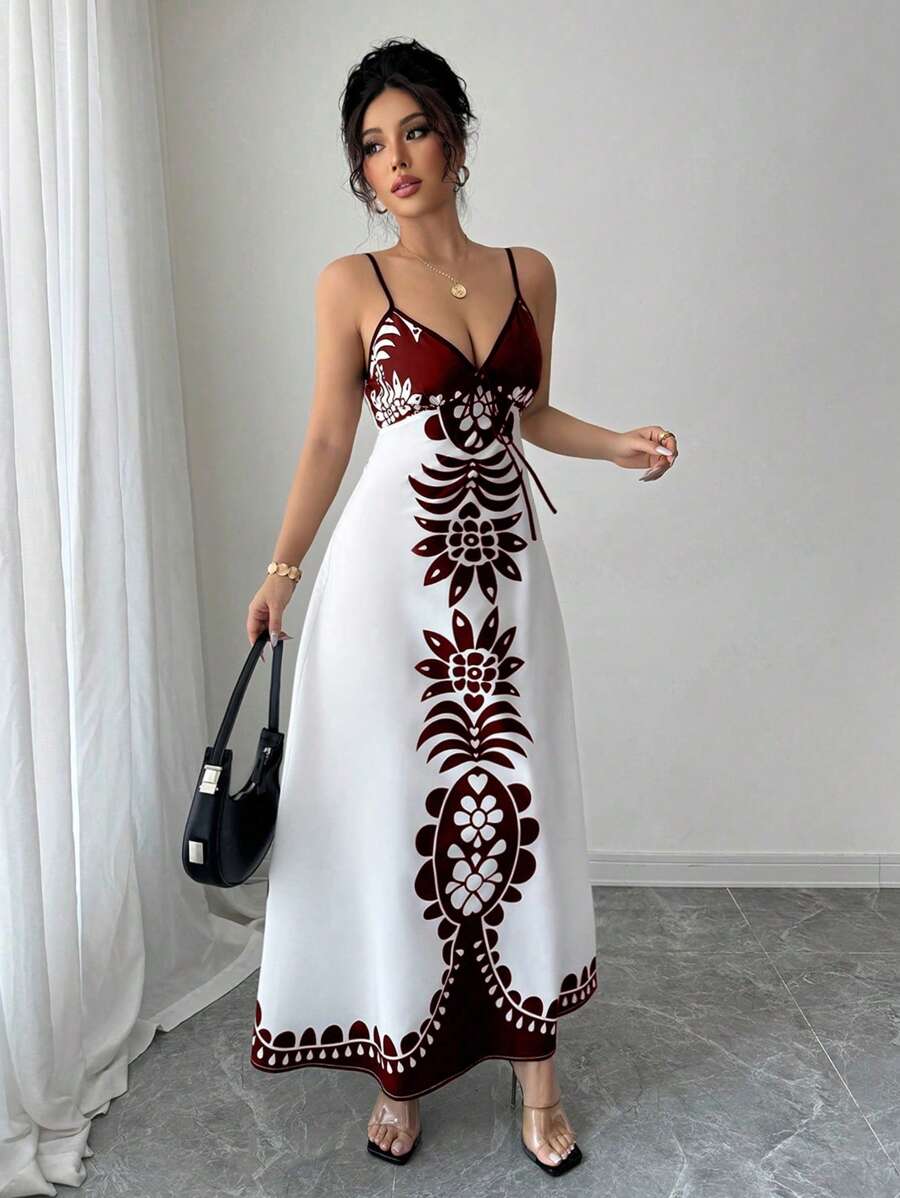 Breezaya™ Vestido Estampado de Decote em V, com Alças Finas