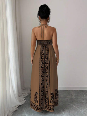 Breezaya™ Vestido de Decote em V Profundo com Estampa Floral para Mulheres, Vestido de Verão Estilo Maillard, Roupas de Verão Marrom para Universidade