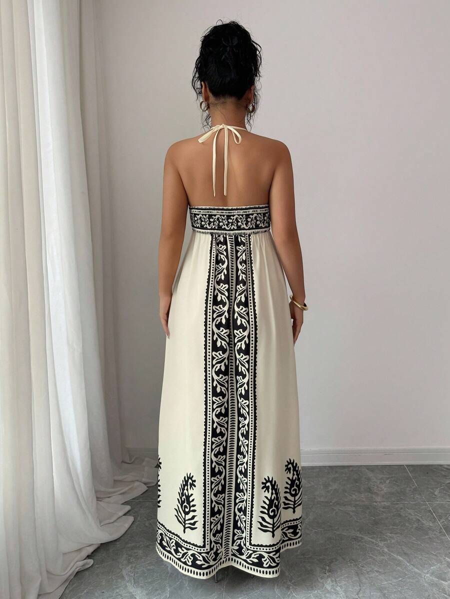 Breezaya™ Vestido de Decote em V Profundo com Estampa Floral para Mulheres, Vestido de Verão Estilo Maillard, Roupas de Verão Marrom para Universidade