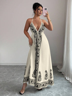 Breezaya™ Vestido de Decote em V Profundo com Estampa Floral para Mulheres, Vestido de Verão Estilo Maillard, Roupas de Verão Marrom para Universidade