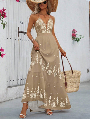 Breezaya™ Vestido Estampado Casual Cruzado Sem Costas Estilo A-Line para Férias de Primavera e Verão para Mulheres