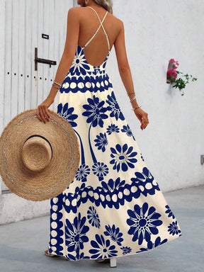 Breezaya™ Vestido Estampado Casual Cruzado Sem Costas Estilo A-Line para Férias de Primavera e Verão para Mulheres