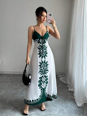 Breezaya™ Vestido Estampado de Decote em V, com Alças Finas