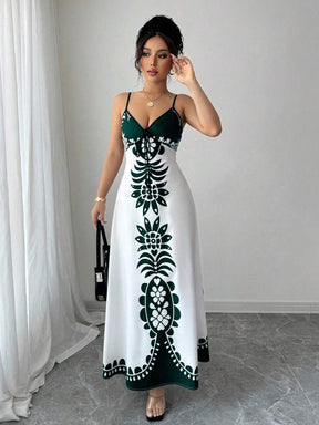 Breezaya™ Vestido Estampado de Decote em V, com Alças Finas
