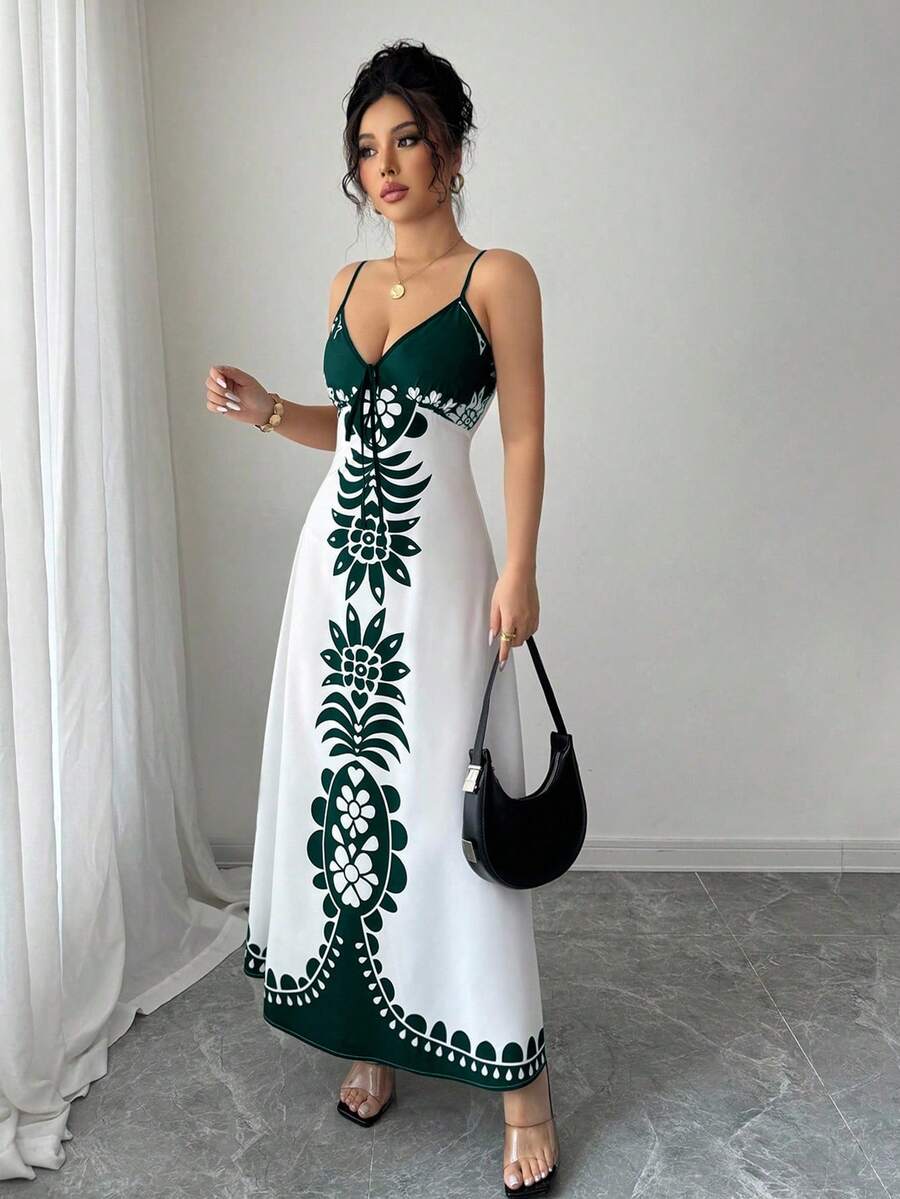 Breezaya™ Vestido Estampado de Decote em V, com Alças Finas