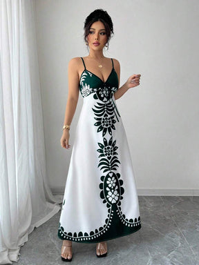 Breezaya™ Vestido Estampado de Decote em V, com Alças Finas