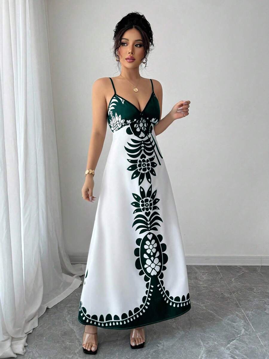 Breezaya™ Vestido Estampado de Decote em V, com Alças Finas