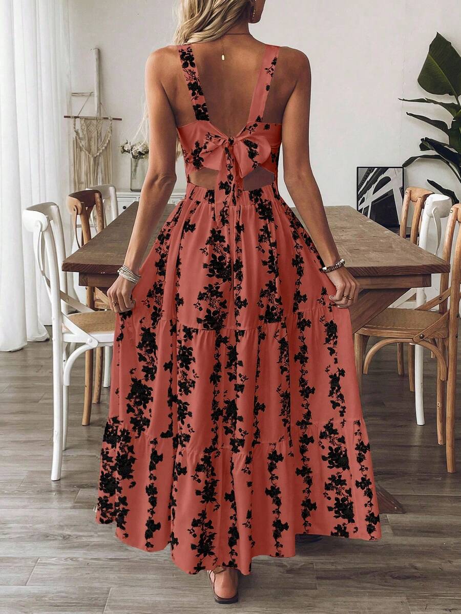 Breezaya™ Vestido Casual, Sem Mangas, Design de Cintura com Estampa Azul e Branca