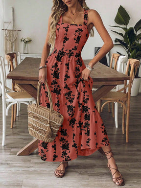 Breezaya™ Vestido Casual, Sem Mangas, Design de Cintura com Estampa Azul e Branca