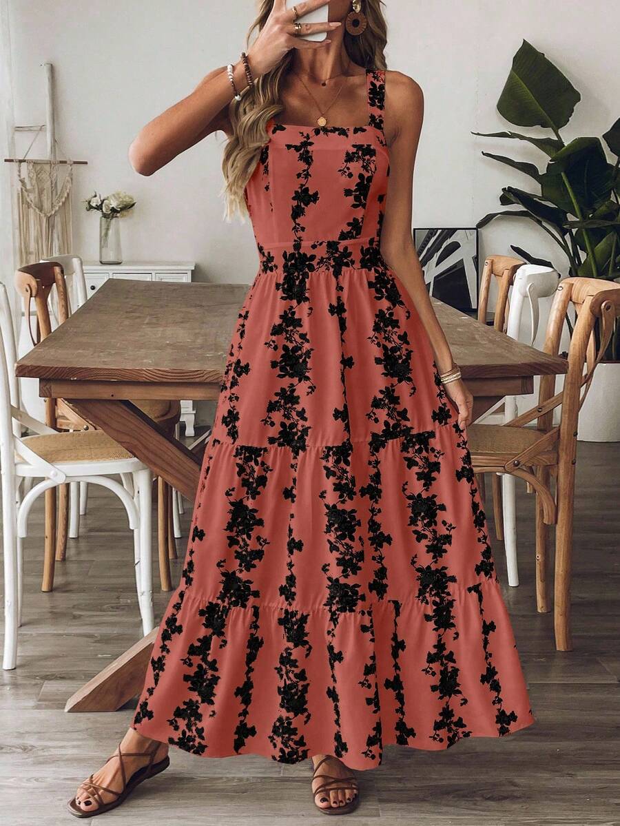 Breezaya™ Vestido Casual, Sem Mangas, Design de Cintura com Estampa Azul e Branca