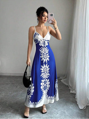Breezaya™ Vestido Estampado de Decote em V, com Alças Finas