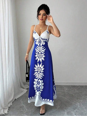 Breezaya™ Vestido Estampado de Decote em V, com Alças Finas