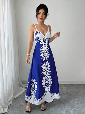 Breezaya™ Vestido Estampado de Decote em V, com Alças Finas